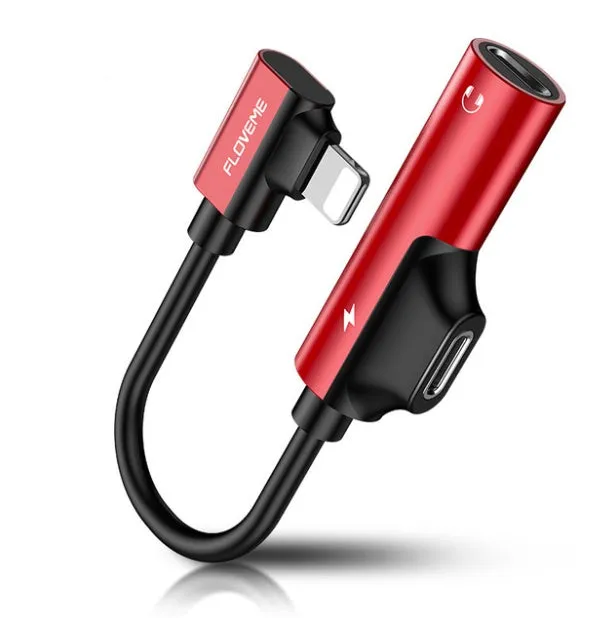 Black lightning to 3.5mm audio and charging adapter with aluminium alloy construction