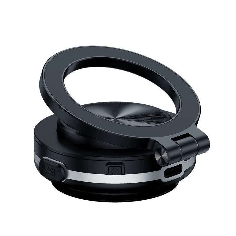 Magnetic car phone holder with vacuum adsorption mount in black, pink, and silver colour options