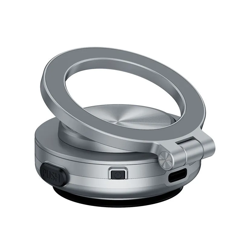 Magnetic car phone holder with vacuum adsorption mount in black, pink, and silver colour options