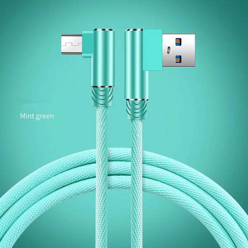Double elbow fast charging data cable in black, USB interface, 1m length, for mobile gaming and charging