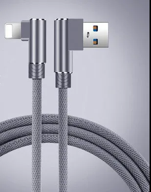 Double elbow fast charging data cable in black, USB interface, 1m length, for mobile gaming and charging