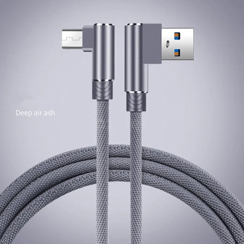 Double elbow fast charging data cable in black, USB interface, 1m length, for mobile gaming and charging