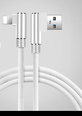 Double elbow fast charging data cable in black, USB interface, 1m length, for mobile gaming and charging