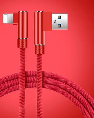 Double elbow fast charging data cable in black, USB interface, 1m length, for mobile gaming and charging