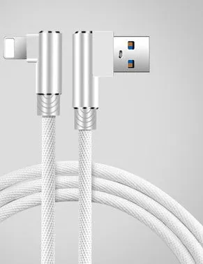 Double elbow fast charging data cable in black, USB interface, 1m length, for mobile gaming and charging