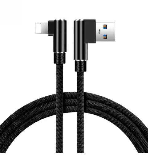 Double elbow fast charging data cable in black, USB interface, 1m length, for mobile gaming and charging