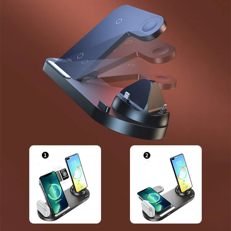 Multifunctional wireless charger base plate in black, foldable design with fast charging capability