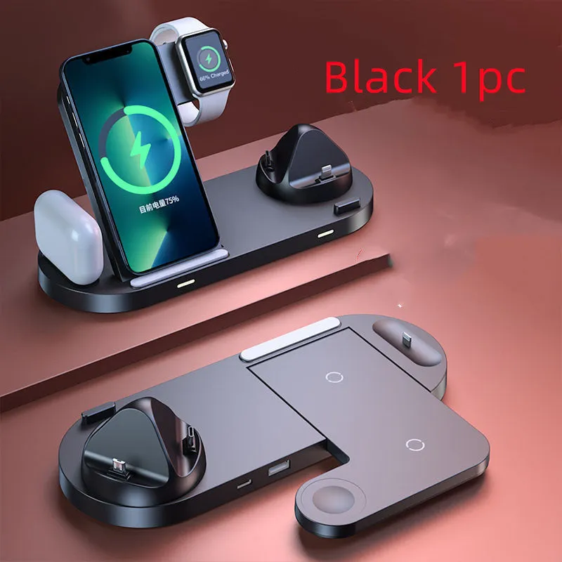 Multifunctional wireless charger base plate in black, foldable design with fast charging capability
