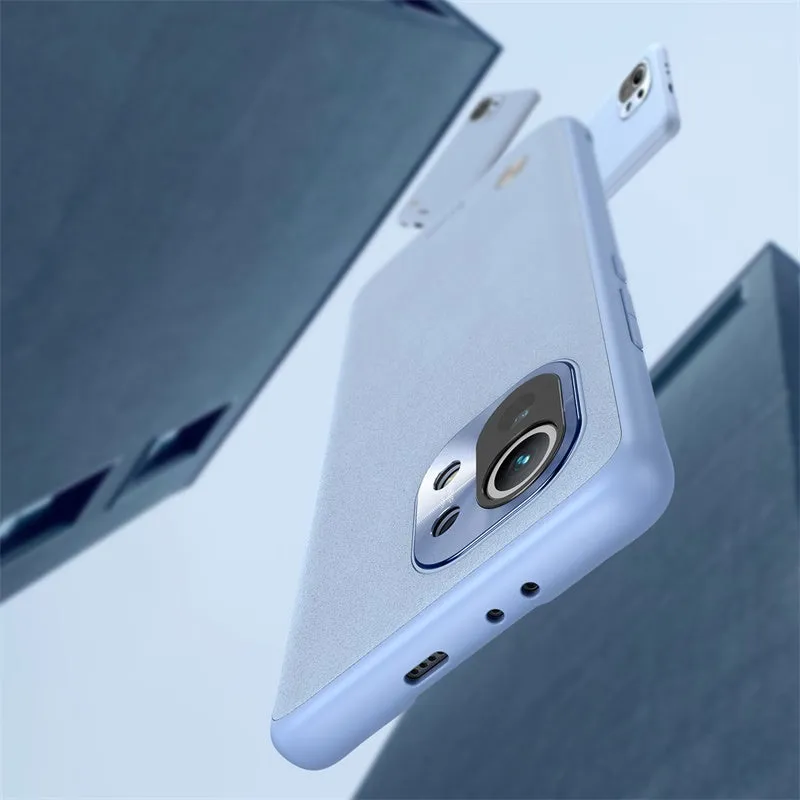 Alloy plain leather phone case for Xiaomi 11 in black and smoky purple colour options