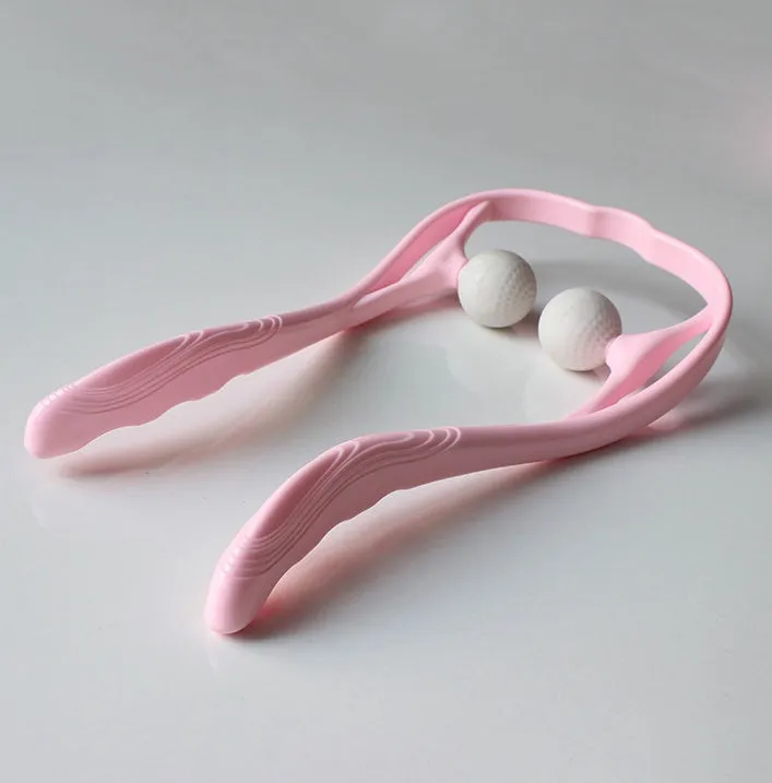 Swan-shaped hand roller neck massager with removable heads in blue, green, and pink colours