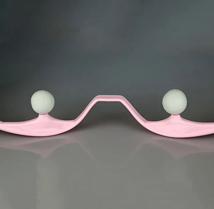 Swan-shaped hand roller neck massager with removable heads in blue, green, and pink colours