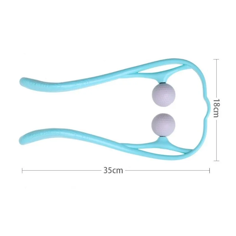 Swan-shaped hand roller neck massager with removable heads in blue, green, and pink colours