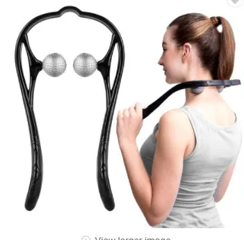 Swan-shaped hand roller neck massager with removable heads in blue, green, and pink colours
