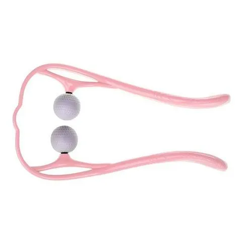 Swan-shaped hand roller neck massager with removable heads in blue, green, and pink colours