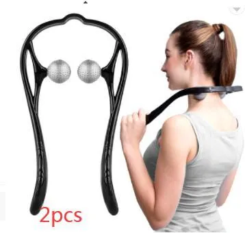 Swan-shaped hand roller neck massager with removable heads in blue, green, and pink colours