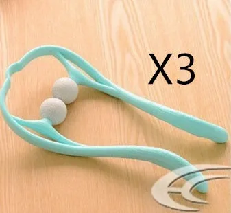 Swan-shaped hand roller neck massager with removable heads in blue, green, and pink colours