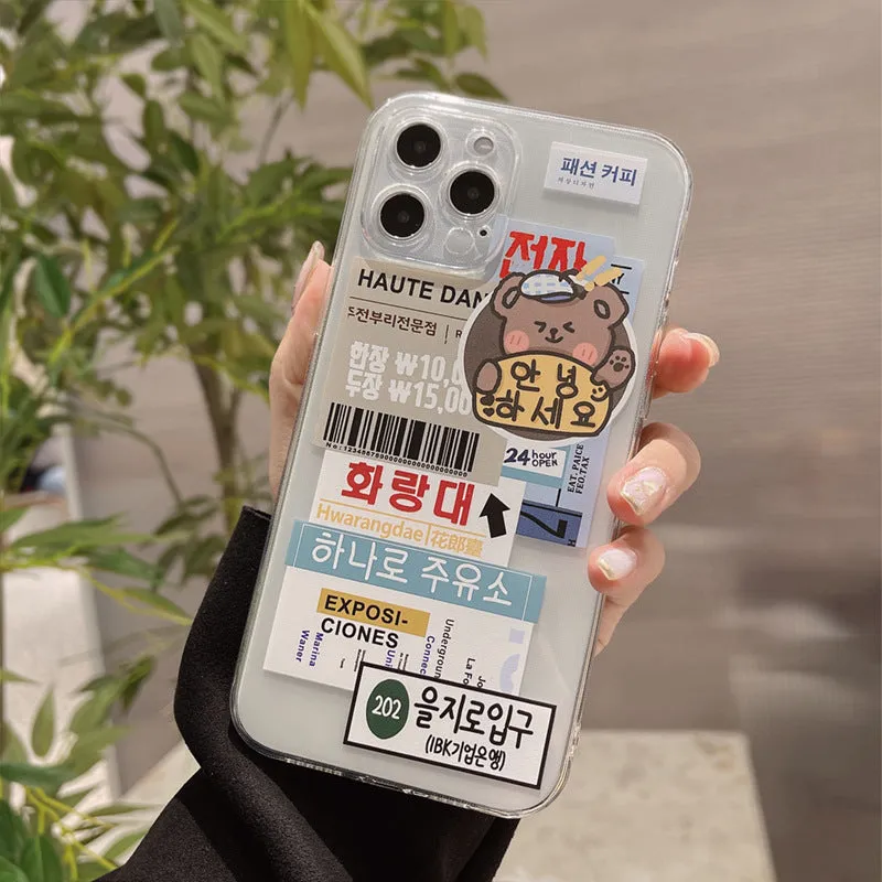 Transparent iPhone case with colourful graffiti-style floral rabbit pattern design