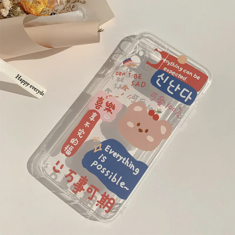 Transparent iPhone case with colourful graffiti-style floral rabbit pattern design