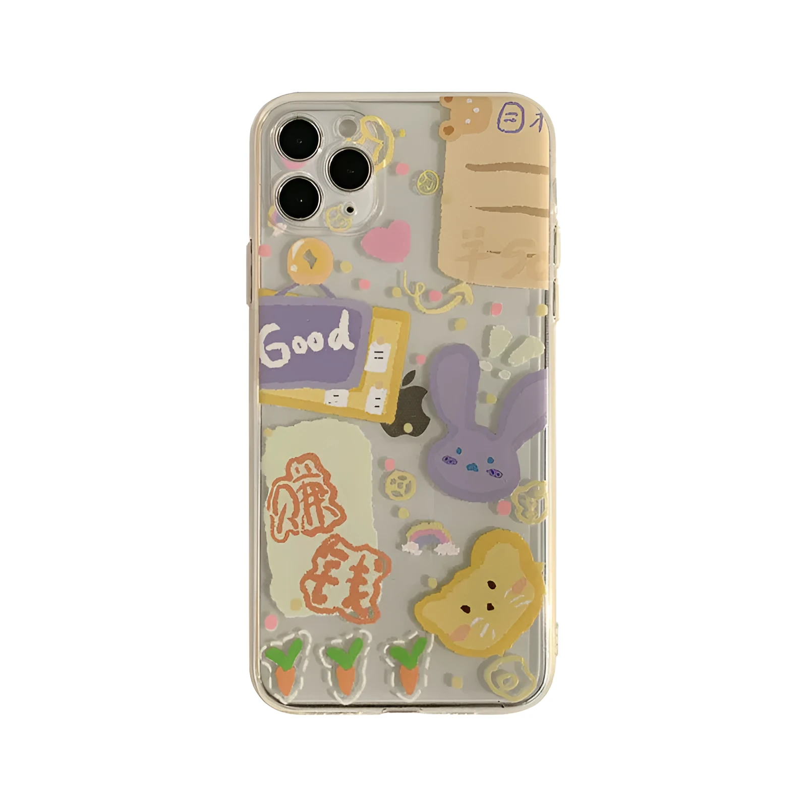 Transparent iPhone case with colourful graffiti-style floral rabbit pattern design