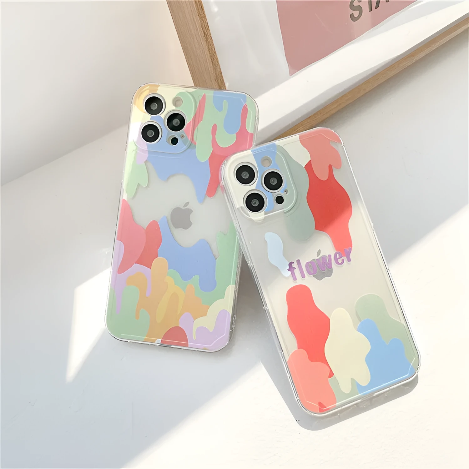 TPU phone case with abstract geometric pattern and transparent colour contrast for Apple iPhone