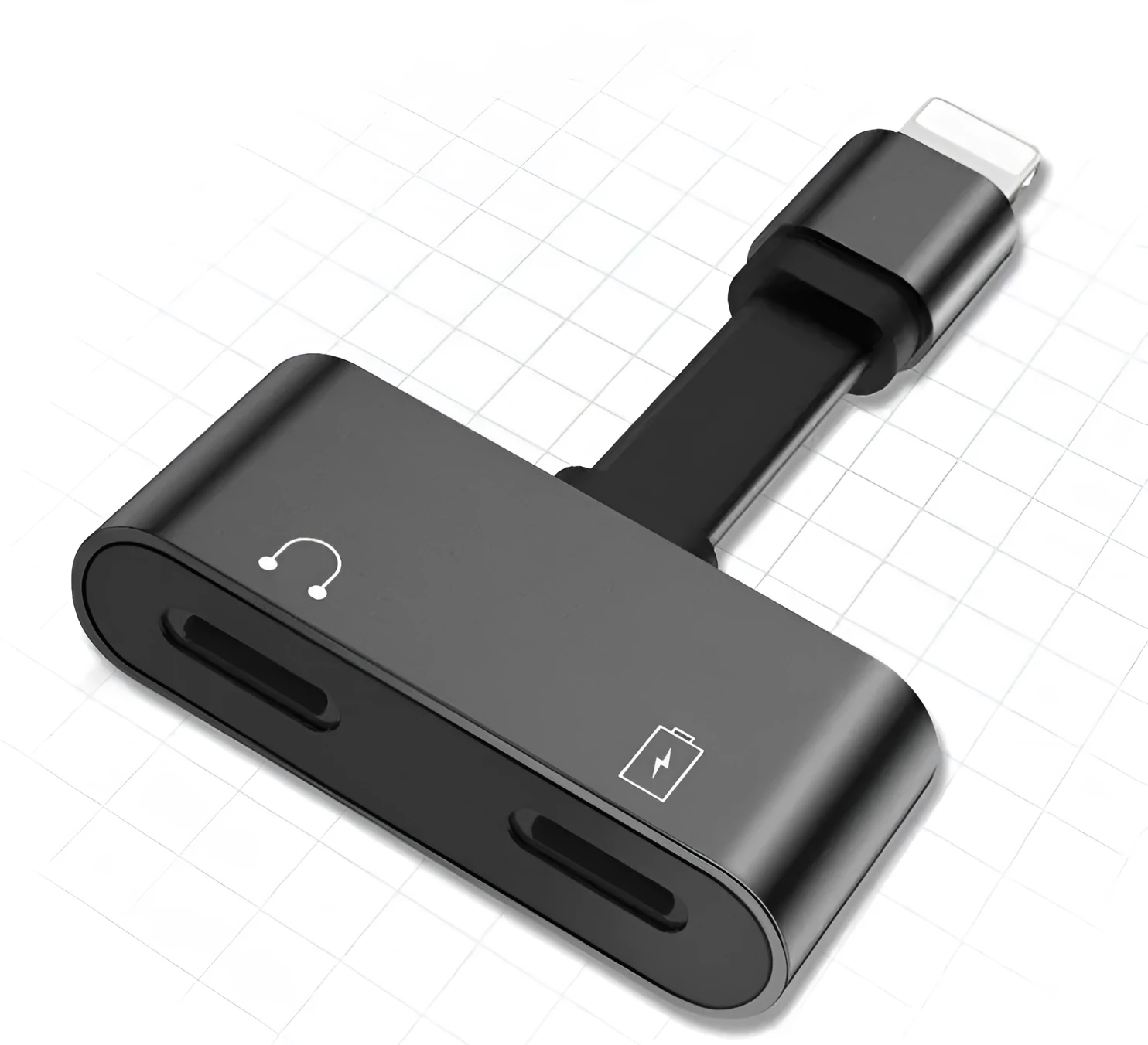 2 in 1 Lightning adapter for iPhone, black, aluminium alloy shell, compact 20mm size
