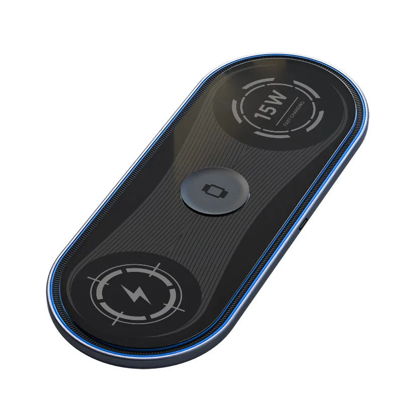 Flat white 3-in-1 wireless charger with ambient light charging a smartphone