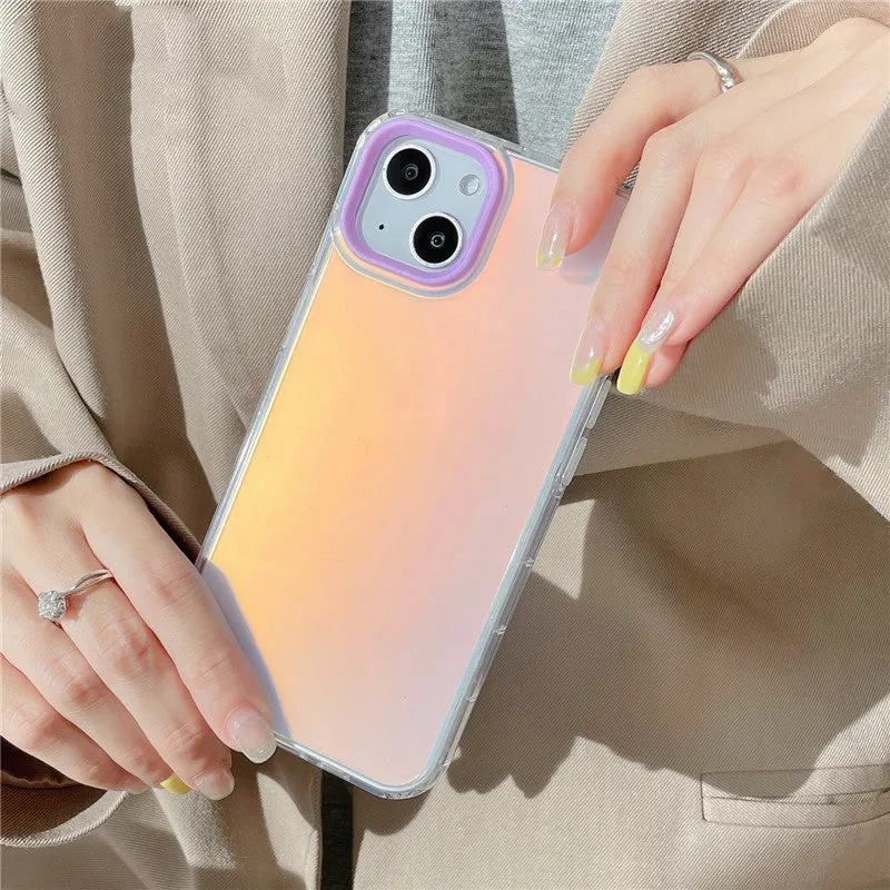 Laser gradient acrylic anti-fall mobile phone case in pink for iPhone with clear finish