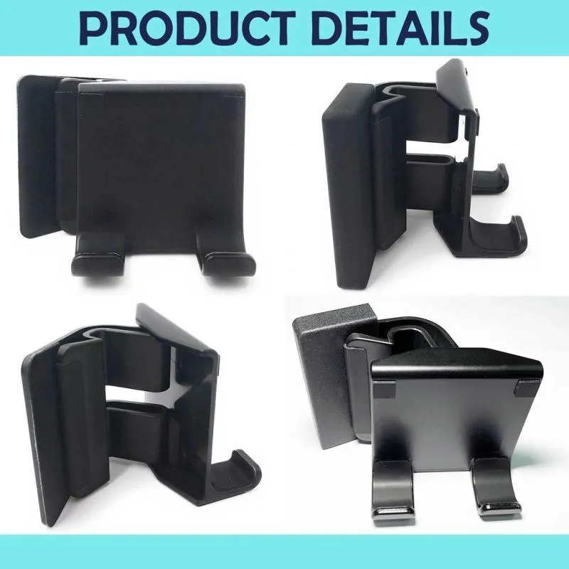 Black ABS computer mobile phone bracket attached to side of monitor with phone inserted