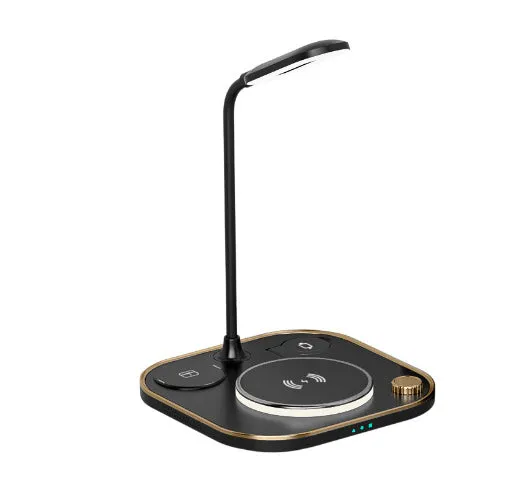 Black three-in-one wireless magnetic charging station with desk lamp and Type-C cable