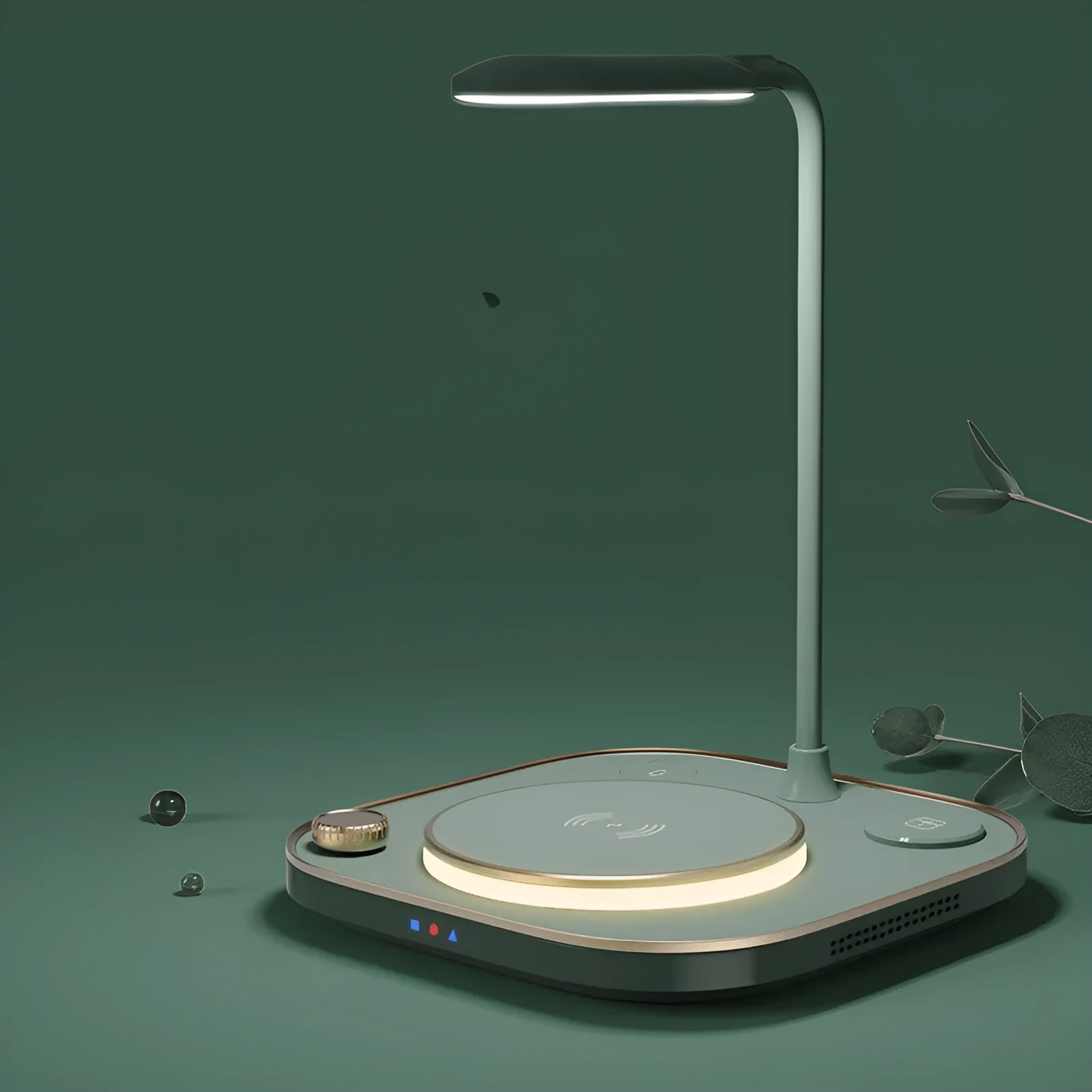 Black three-in-one wireless magnetic charging station with desk lamp and Type-C cable
