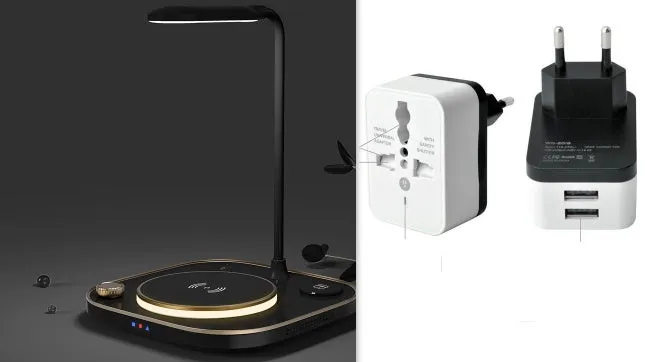 Black three-in-one wireless magnetic charging station with desk lamp and Type-C cable