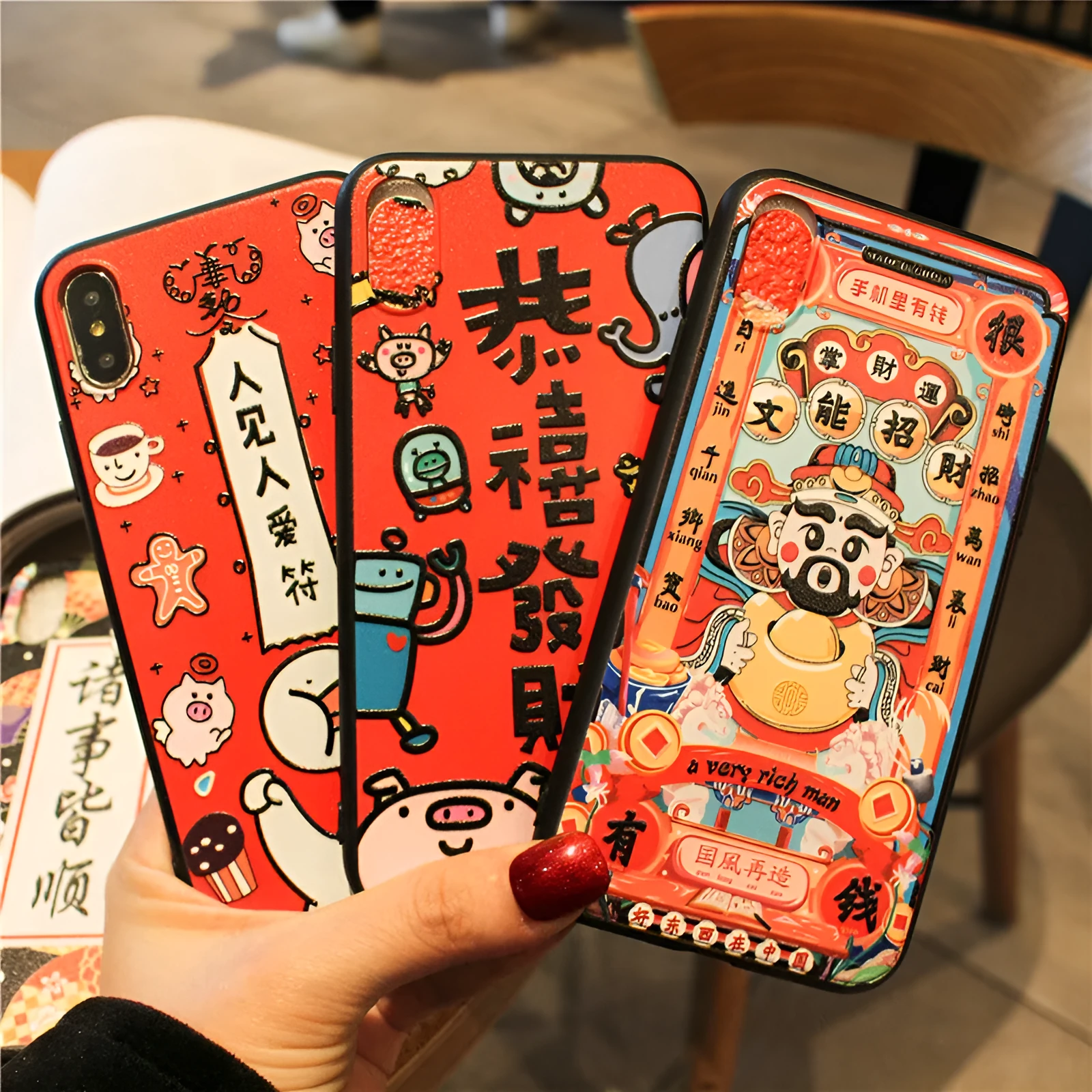 Hard shell phone case with embossed New Year text for iPhone 6 6s XsMax, full border coverage
