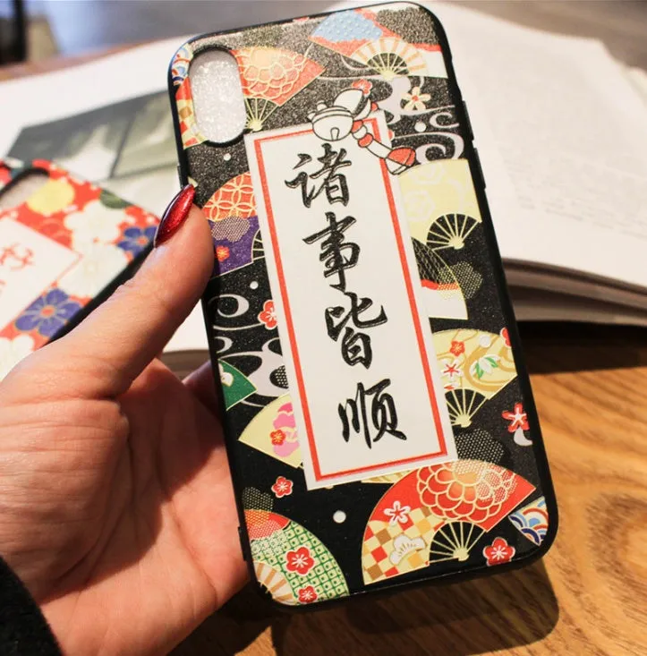 Hard shell phone case with embossed New Year text for iPhone 6 6s XsMax, full border coverage