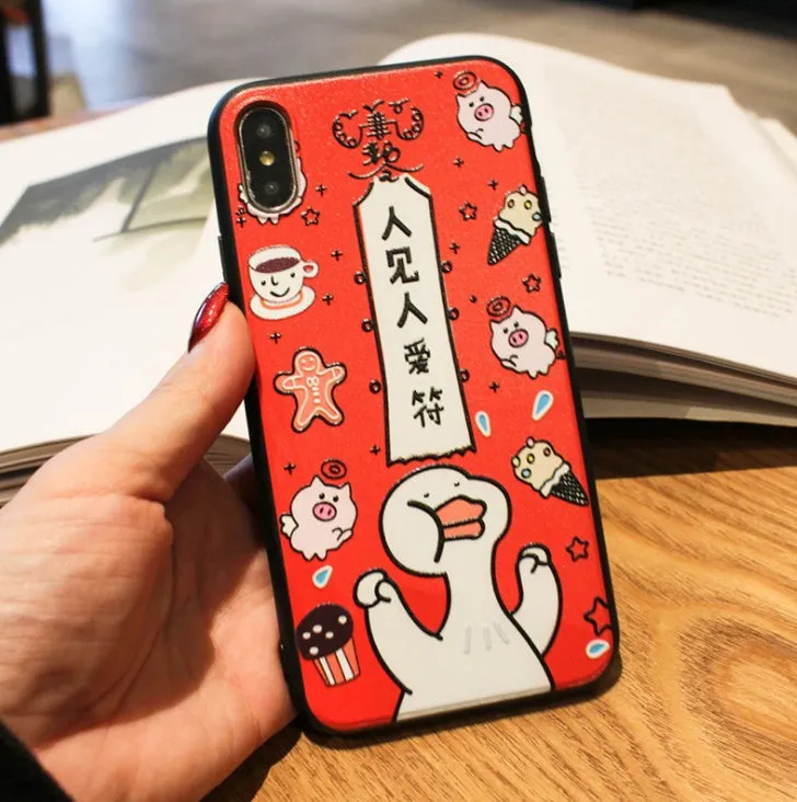 Hard shell phone case with embossed New Year text for iPhone 6 6s XsMax, full border coverage