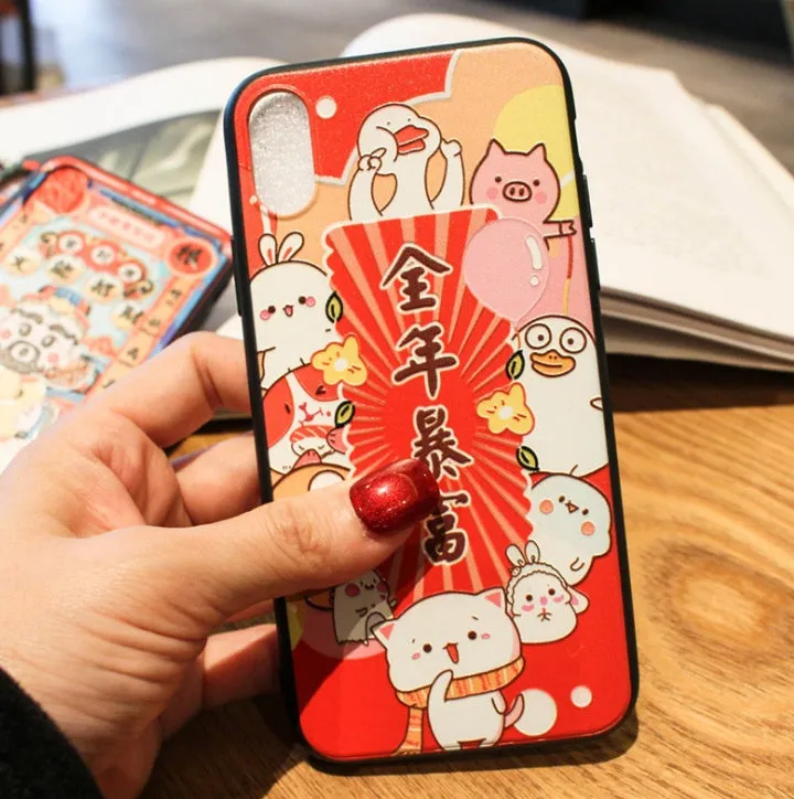 Hard shell phone case with embossed New Year text for iPhone 6 6s XsMax, full border coverage