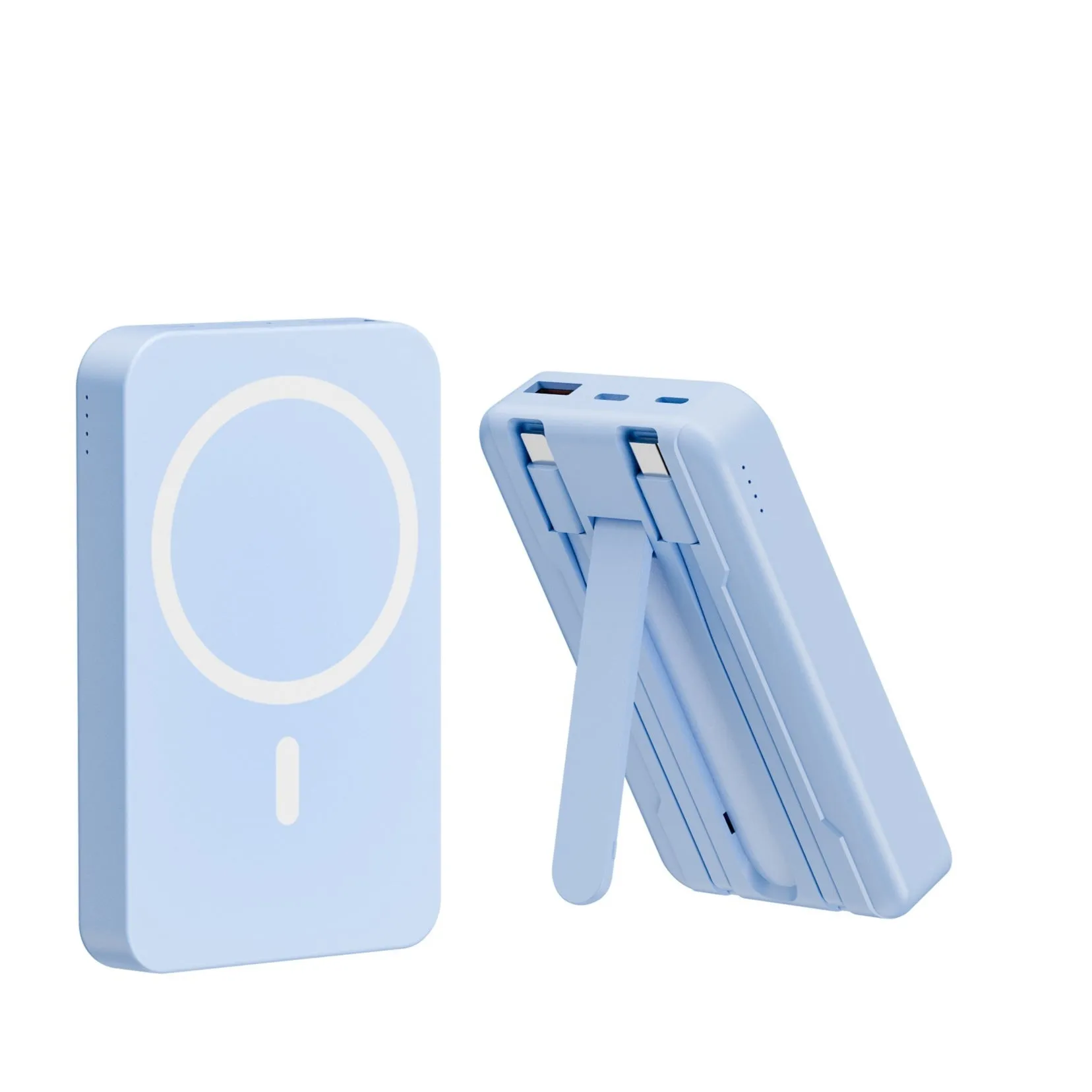 White 10000mAh portable power bank with wireless charging pad and cable, 110 x 68.6 x 21.6mm PVC shell