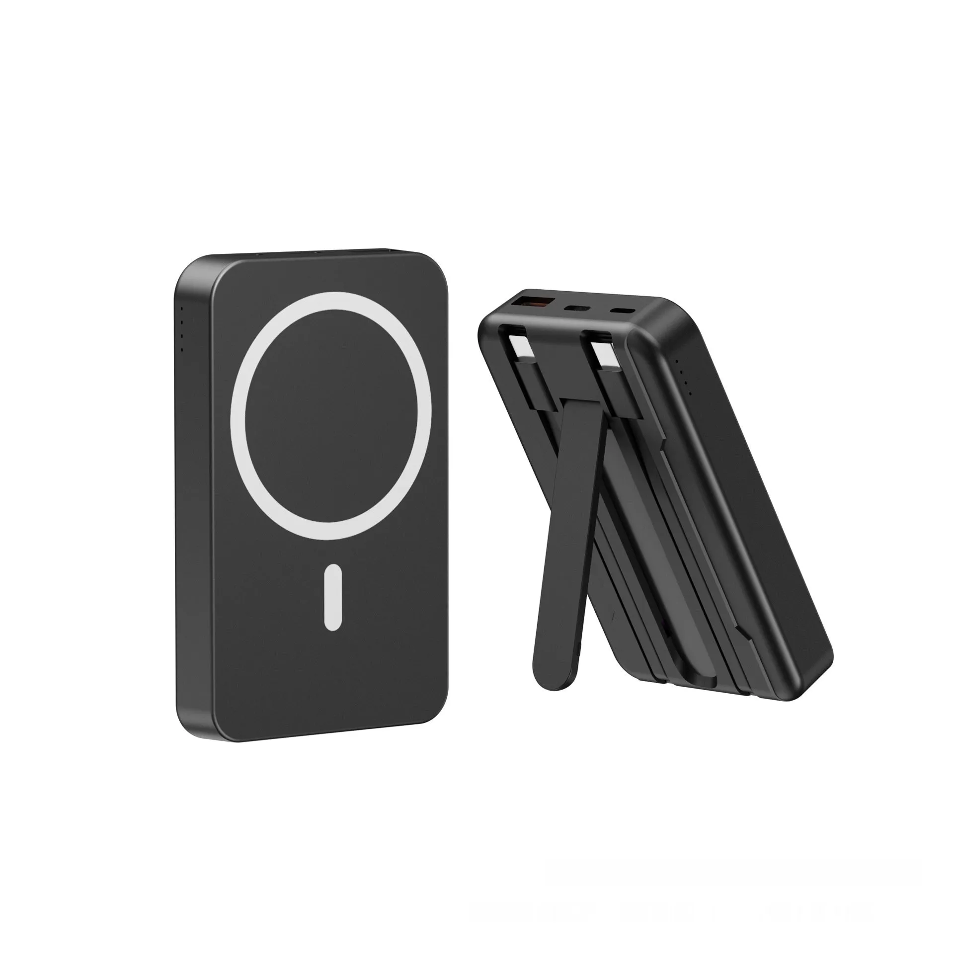 White 10000mAh portable power bank with wireless charging pad and cable, 110 x 68.6 x 21.6mm PVC shell