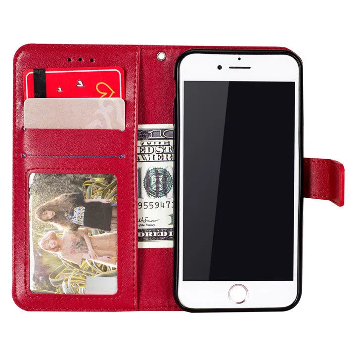 Red flip type anti-drop mobile phone case for Apple iPhone 6 Plus 6S Plus with imitation leather relief texture