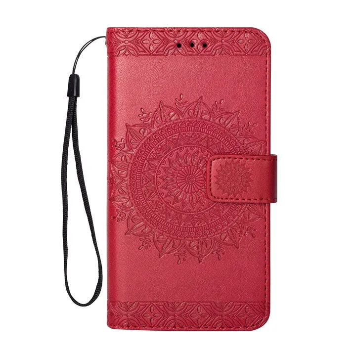 Red flip type anti-drop mobile phone case for Apple iPhone 6 Plus 6S Plus with imitation leather relief texture