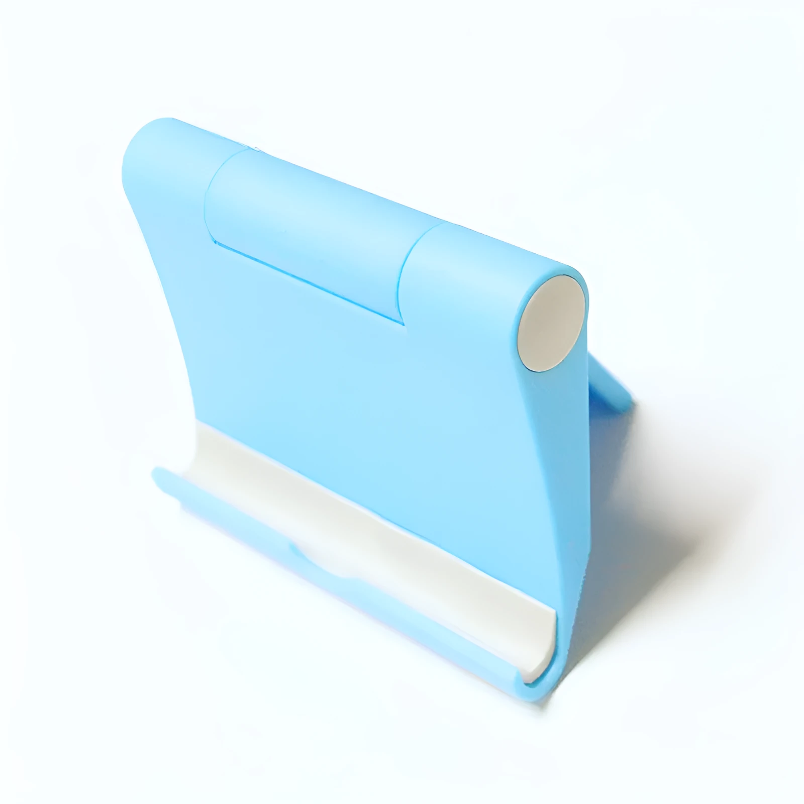 Anti-slip foldable phone holder with silicone pad in black, unfolded on a desk