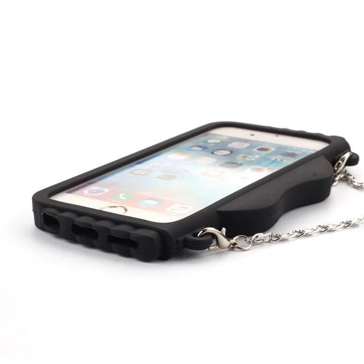 Black silica gel protective phone case with chain and slanting luxury design for iPhone X/XS