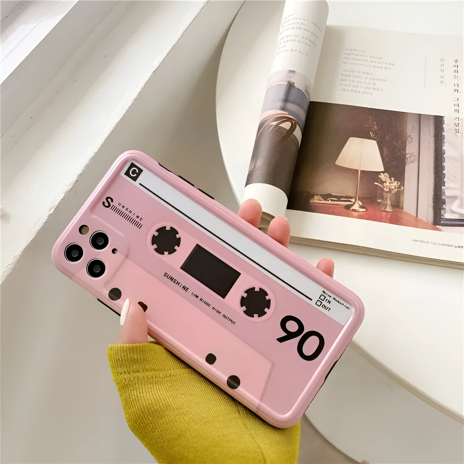 Pink tape silicone back cover phone case for iPhone showing flexible protection