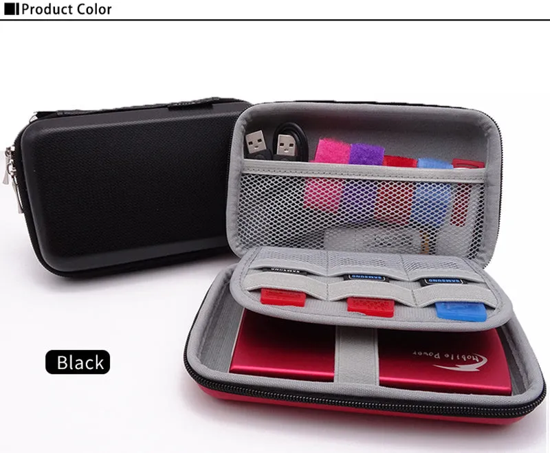 EVA 2.5-inch hard drive carrying case in black with zipper and mesh pocket