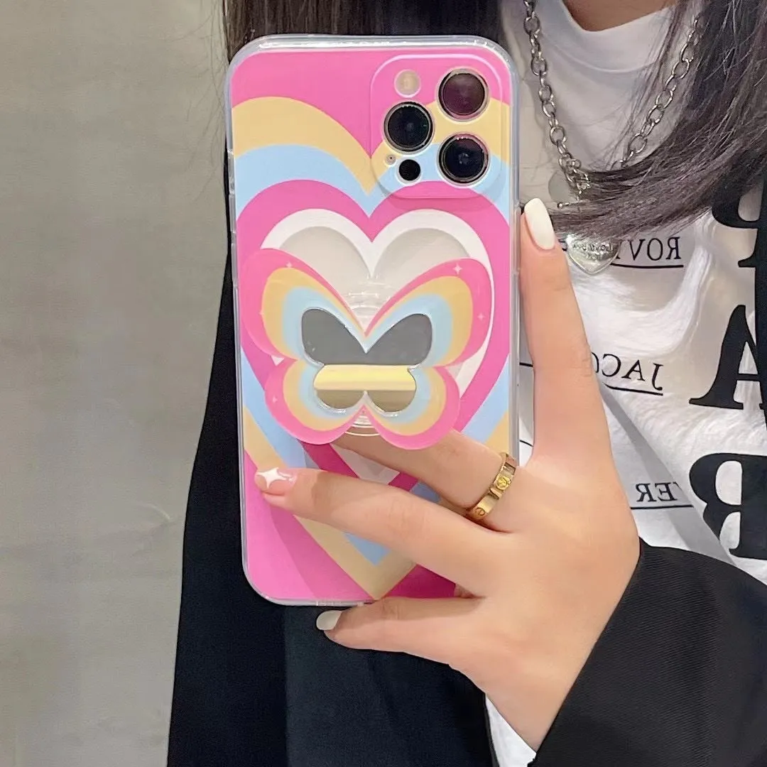 Blue TPU silicone phone case with butterfly stand for iPhone