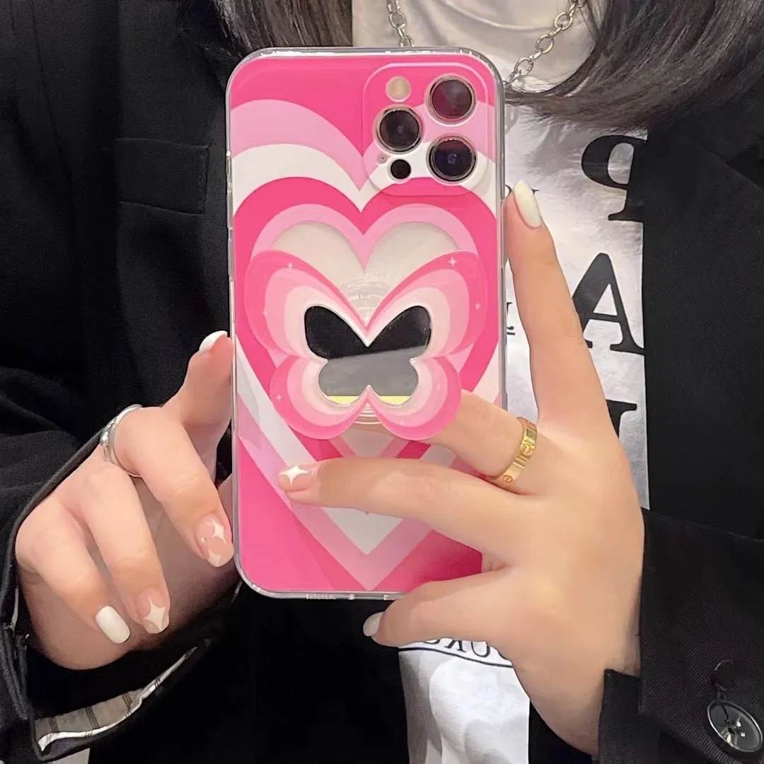 Blue TPU silicone phone case with butterfly stand for iPhone