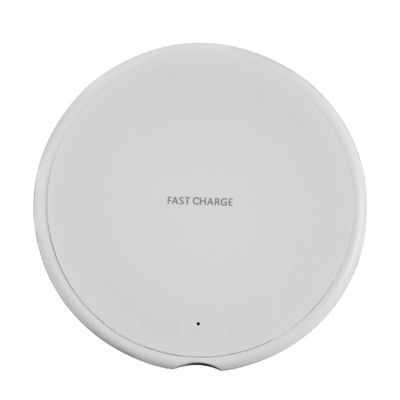 10W round wireless charger KD-20 second generation in black on a white background with QI symbol visible