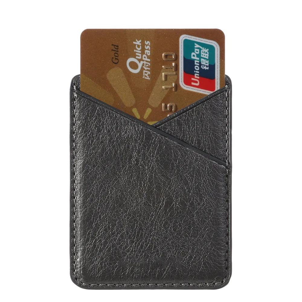 PU leather mobile phone sticker back cover card holder in Black and Pink colour options on a phone