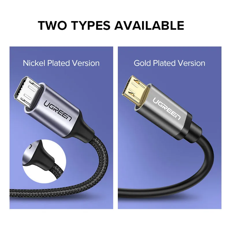Grey Micro USB data cable with 2.4A fast charging, shown against a plain background
