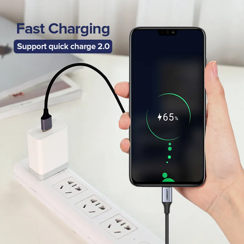 Grey Micro USB data cable with 2.4A fast charging, shown against a plain background