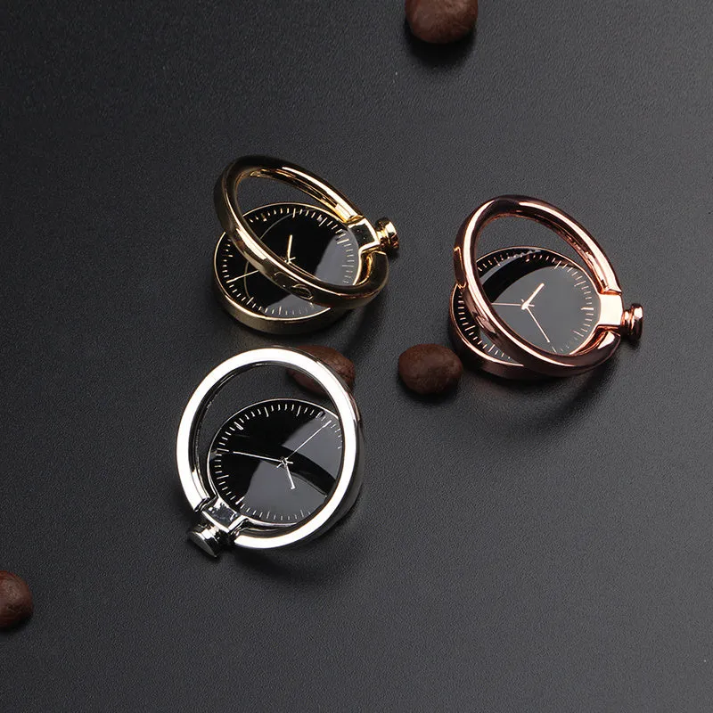 Magnetic alloy ring phone holder in black with 360-degree rotation for car mount